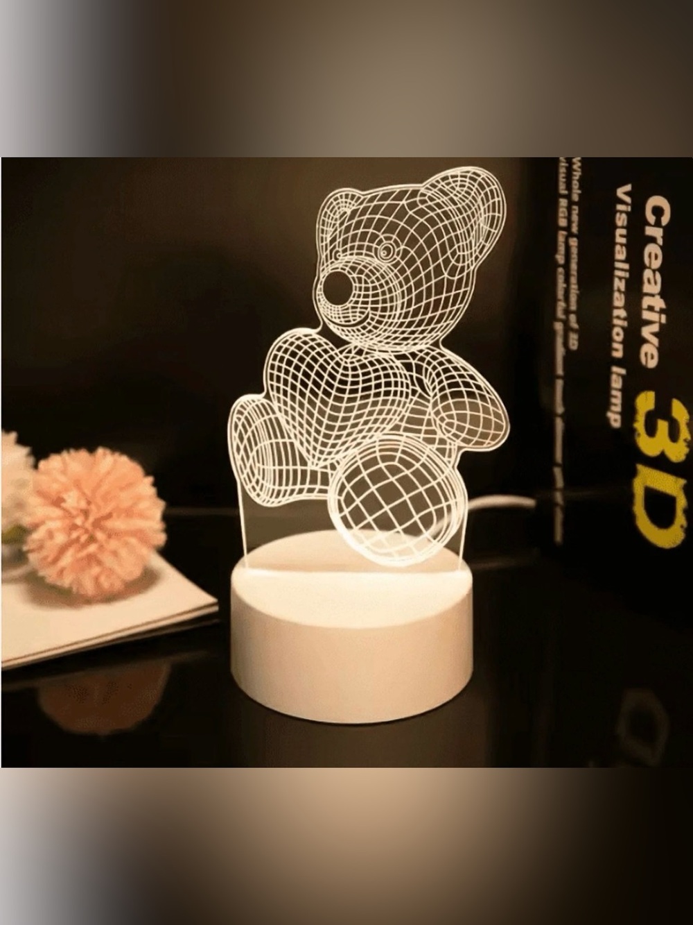 White Teddy Bear 3D LED Illusion Night Lamp - Modern White Accent Light